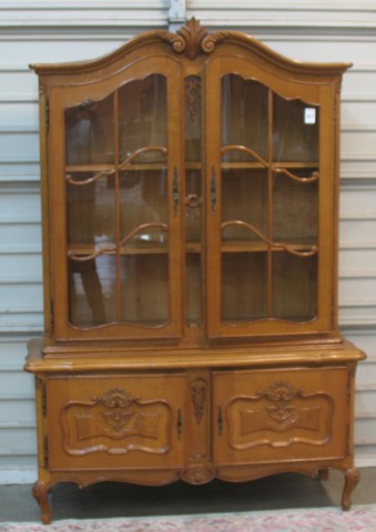 FRENCH STYLE OAK CHINA CABINET ON