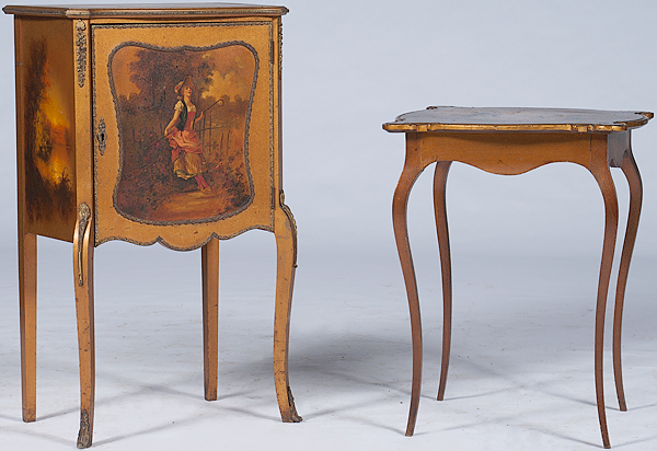 French Table and Side Cabinet