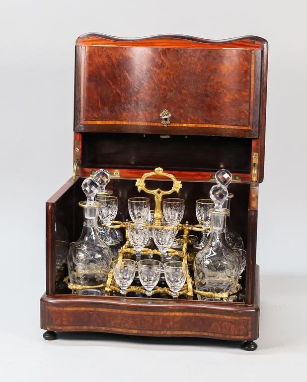 FRENCH TANTALUS SET  BRONZE INSET &