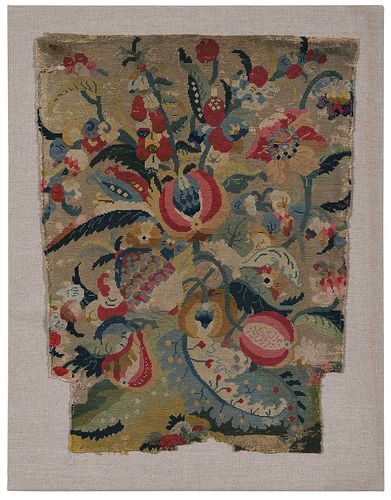 FRENCH TAPESTRY FRAGMENT MOUNTED ON