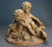 FRENCH TERRACOTTA FIGURAL GROU