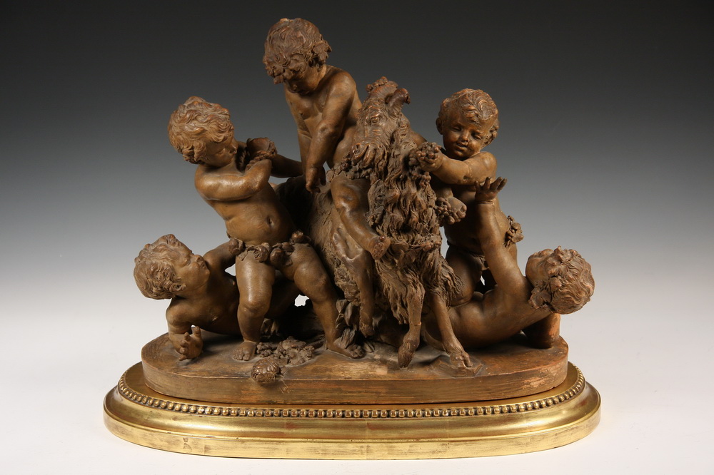 FRENCH TERRACOTTA FIGURAL GROUP
