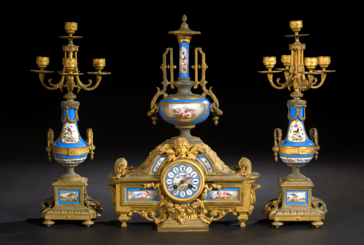 French Three-Piece Gilt-Brass and
