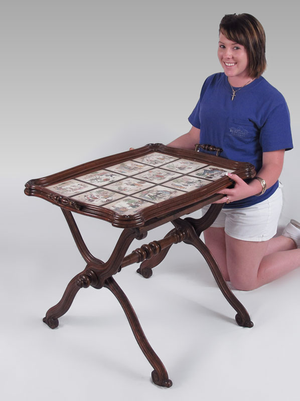 FRENCH TILE TOP TRAY TABLE: