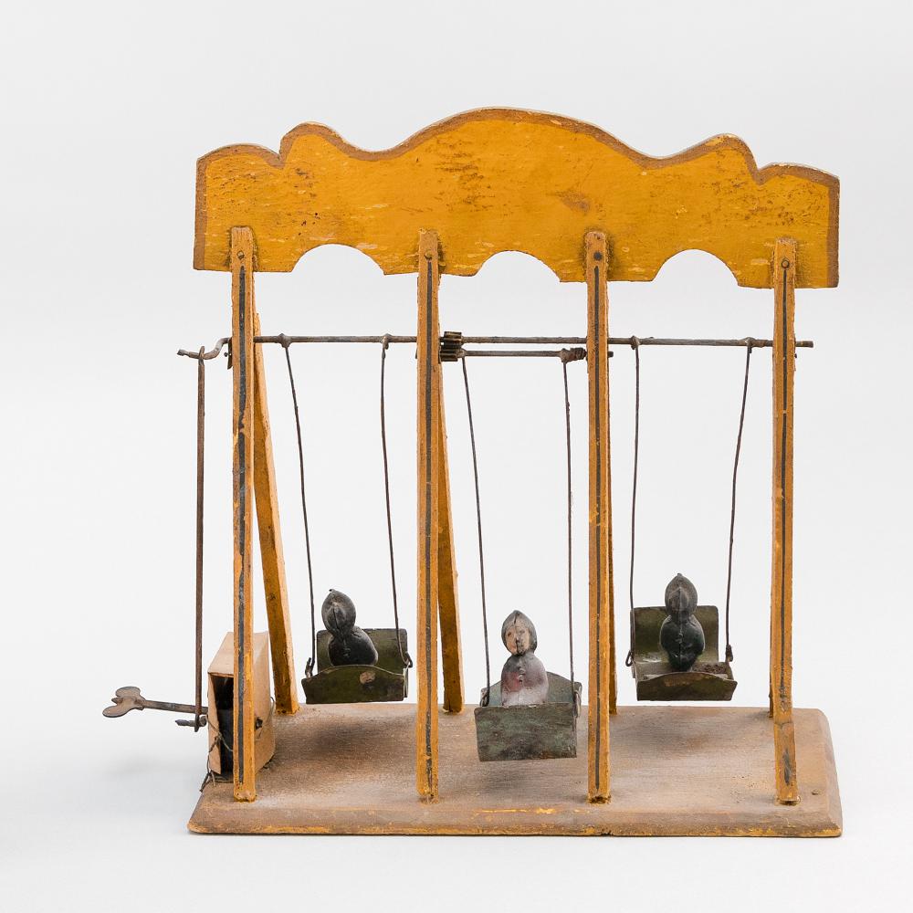 FRENCH TIN AND WOOD SWING TOY