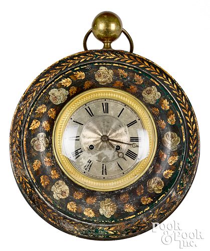 FRENCH TOLE DECORATED WALL CLOCK,