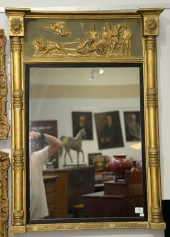 FRENCH TRUMEAU MIRROR, GILT AN