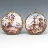 FRENCH TWO ANTIQUE ENAMEL ON C