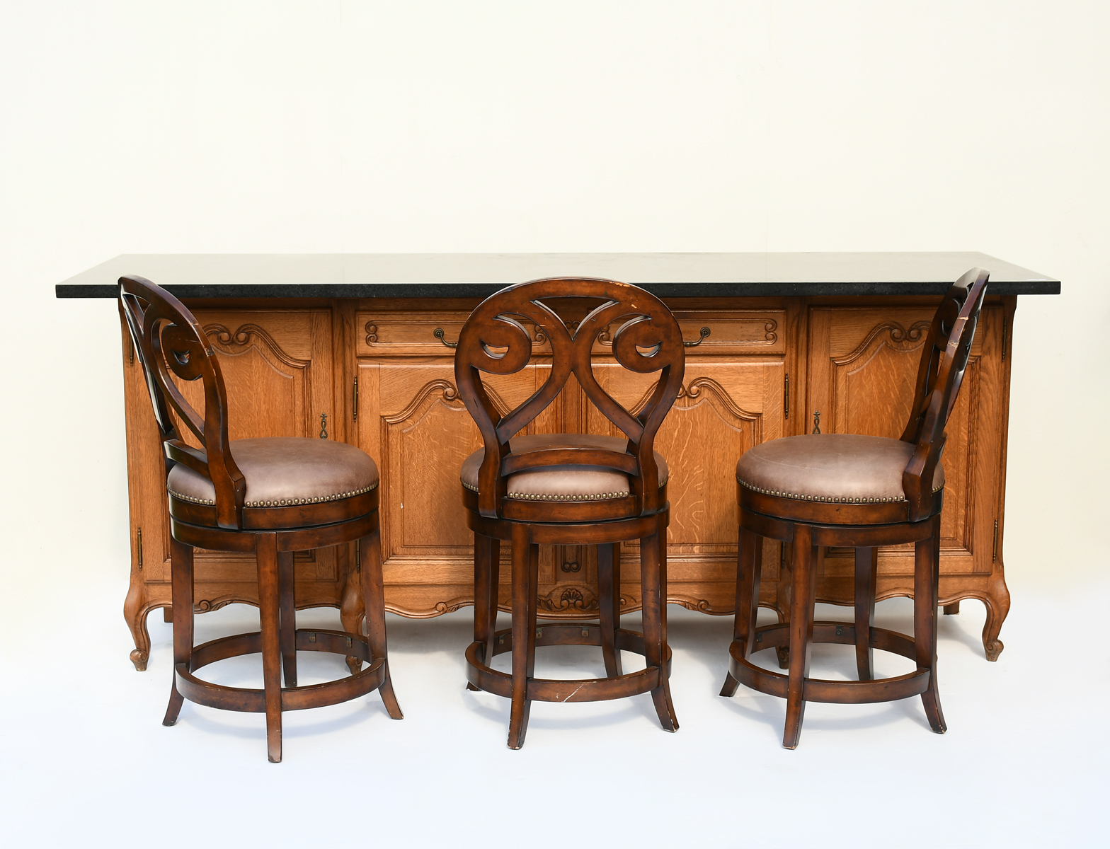 FRENCH WALNUT BAR & STOOLS: