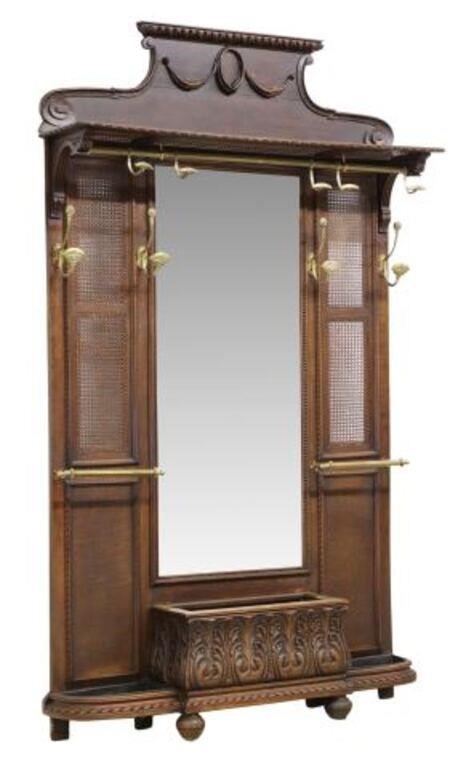 FRENCH WALNUT CANED & MIRRORED HALL