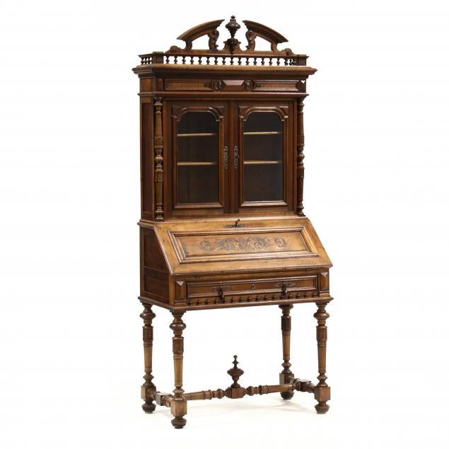 FRENCH WALNUT SECRETARY BOOKCASE