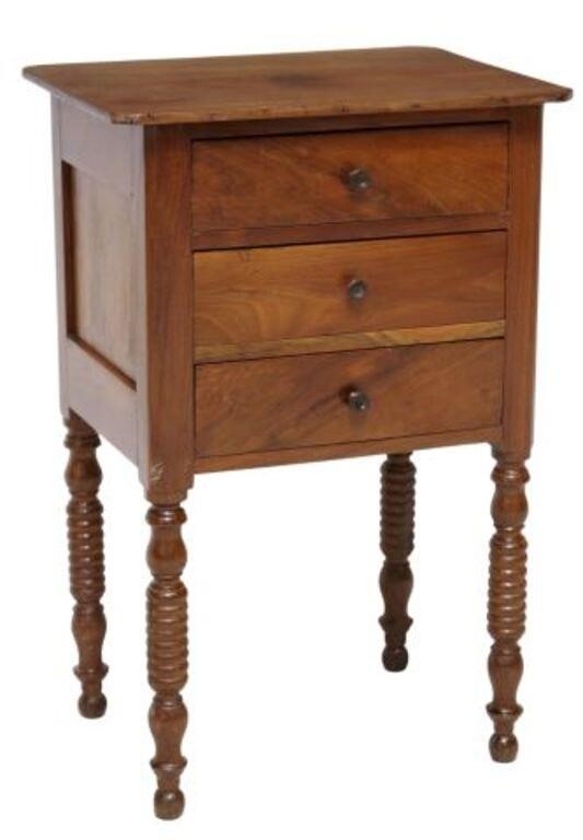 FRENCH WALNUT THREE-DRAWER TURNED