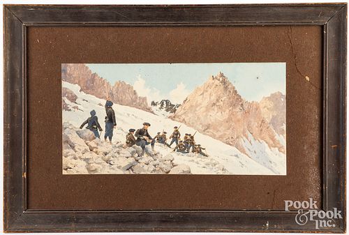 FRENCH WATERCOLOR OF SOLDIERS ON