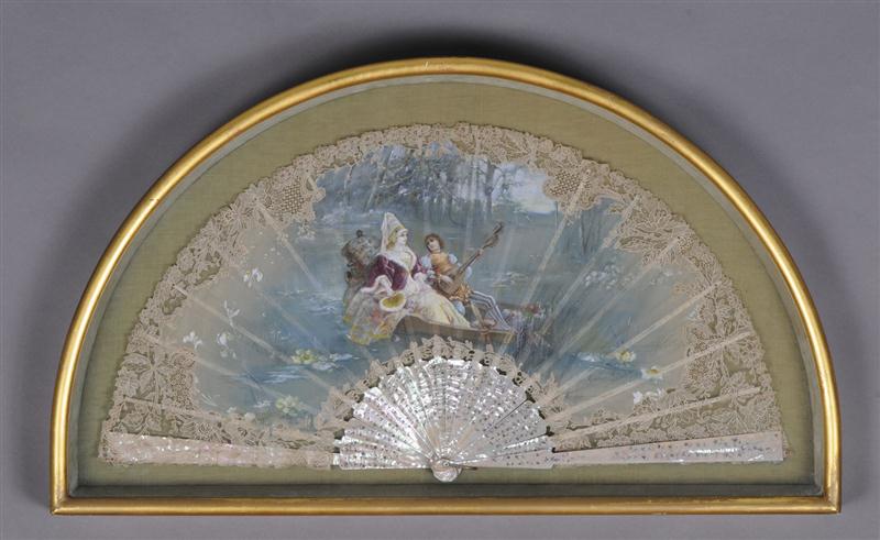 FRENCH WATERCOLOR ON GAUZE FAN WITH