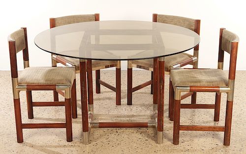 FRENCH WOOD CHROME TABLE AND 4