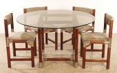 FRENCH WOOD CHROME TABLE AND 4