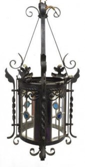 FRENCH WROUGHT IRON & STAINED-