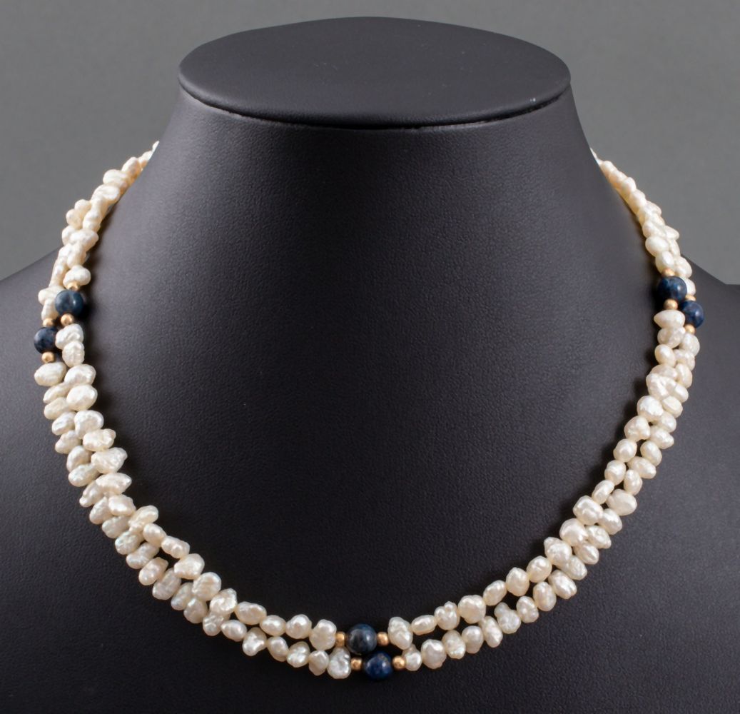 FRESHWATER PEARL LAPIS 14K GOLD