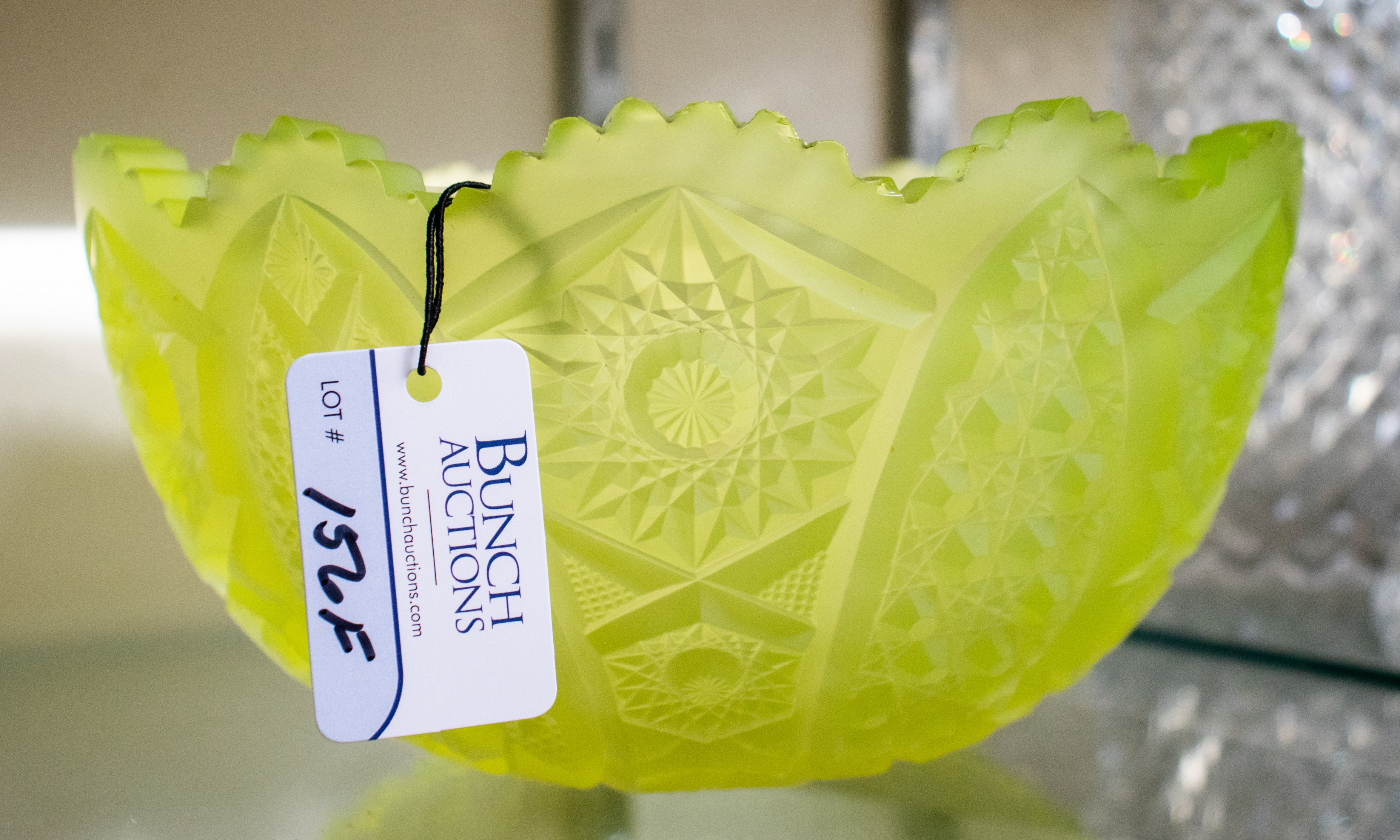 Frosted uranium glass bowl, glows