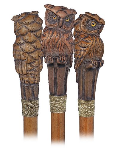 FRUIT WOOD OWL CANECa.