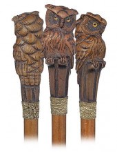 FRUIT WOOD OWL CANECa. 1900-Ov