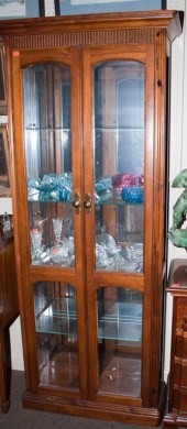 Fruitwood and glass curio cabi