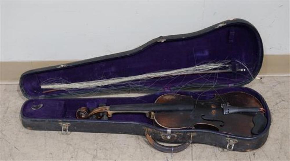 FRUITWOOD VIOLIN AND BOW, WITH