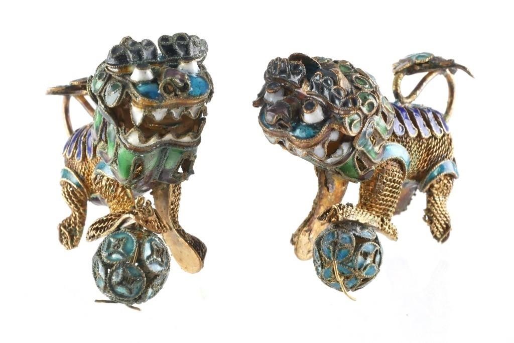FU LION GOLD ENAMEL FIGURESPair