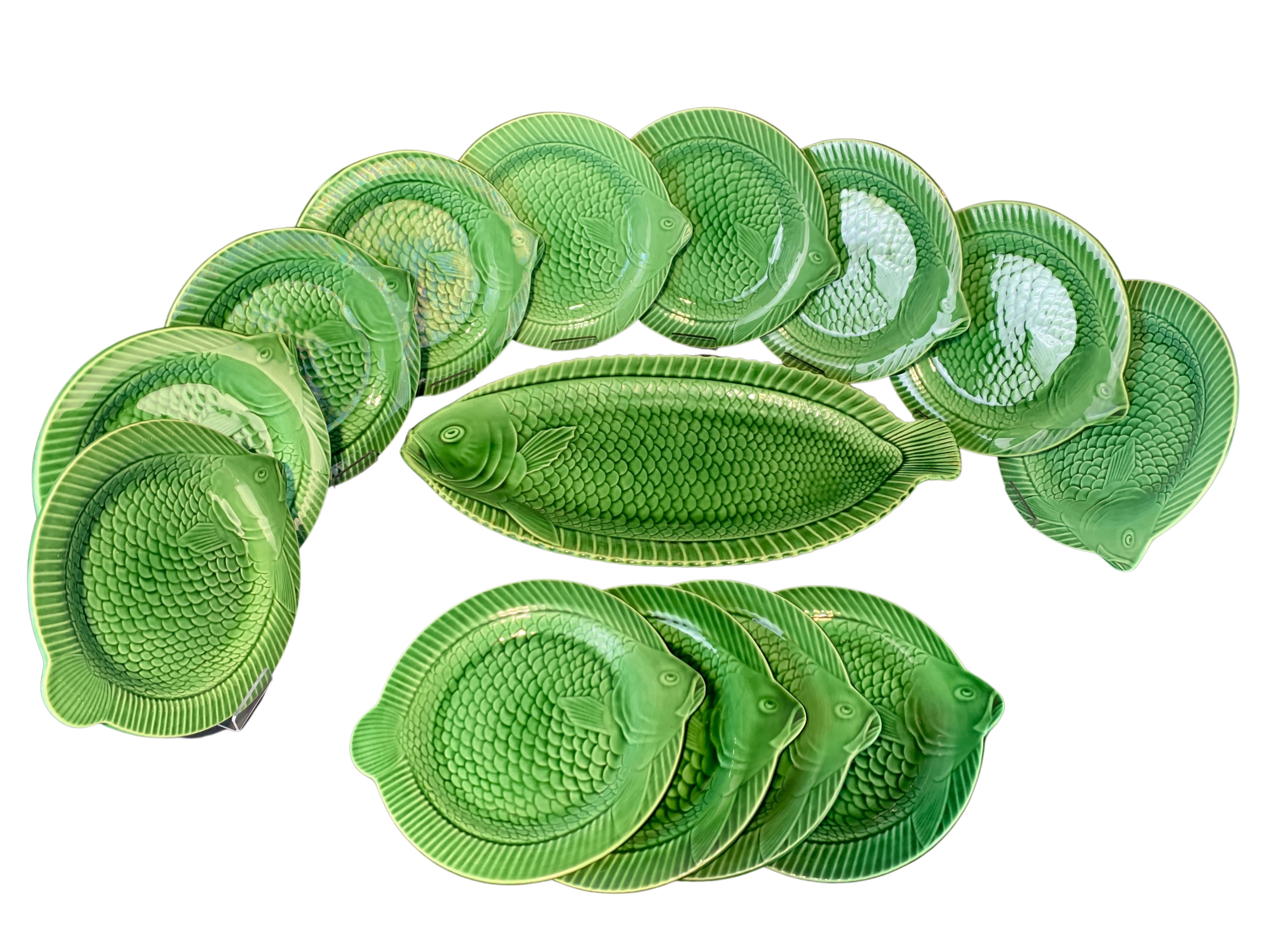 FULL 14 PC. FRENCH FAIENCE FISH SET