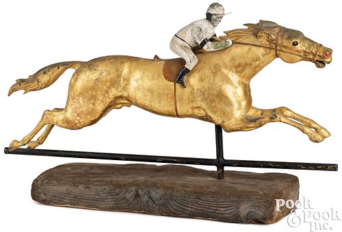 FULL-BODIED COPPER JOCKEY AND HORSE