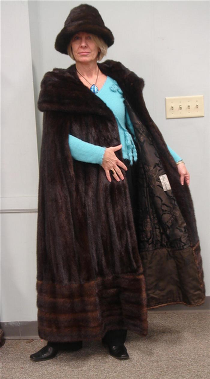 Full length brown mink cape, 12"