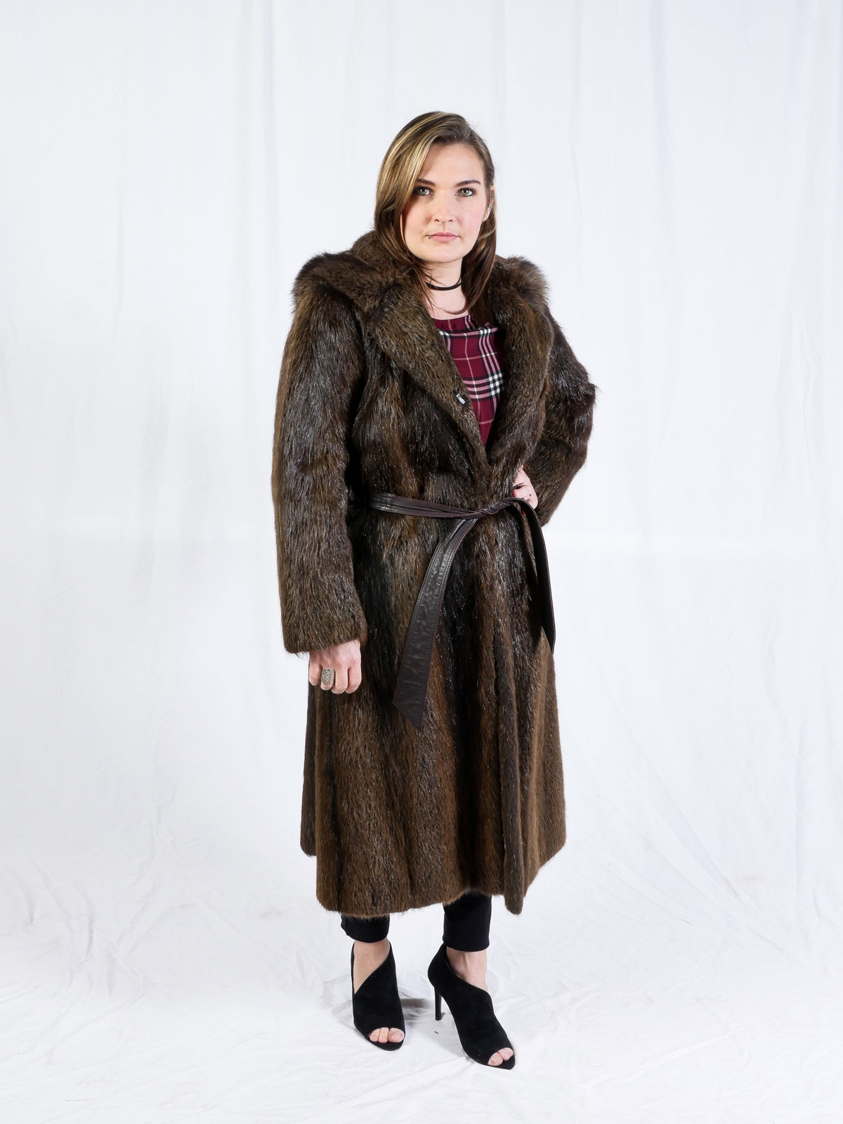 FULL LENGTH HOODED BEAVER COAT: