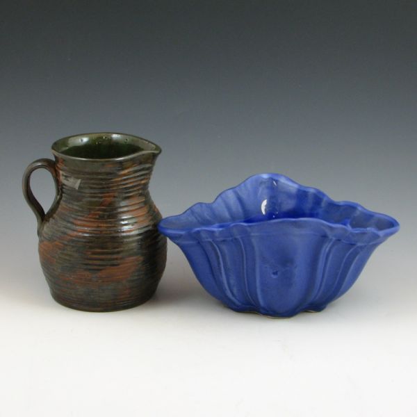 Fulper blue matte fan vase and