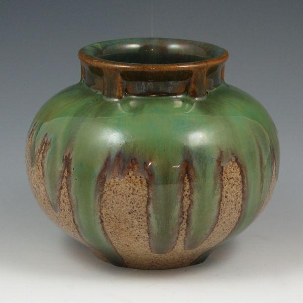 Fulper bulbous vase with green over