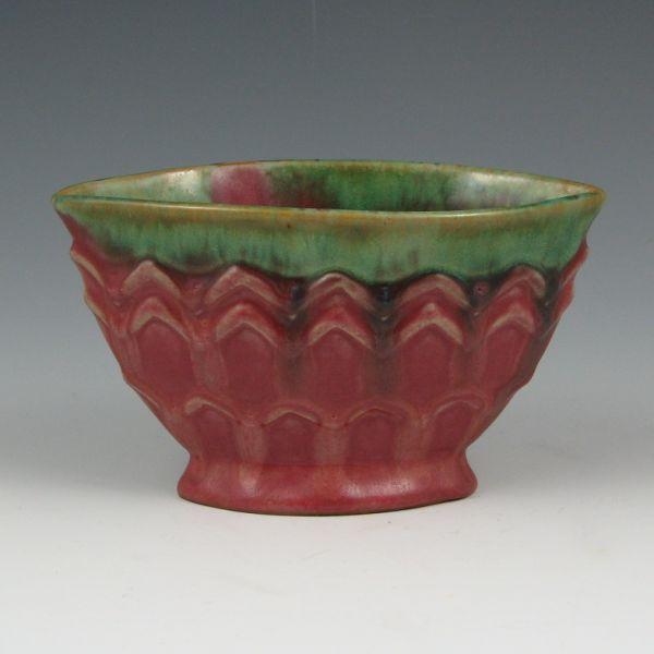 Fulper "canoe" vase in green over
