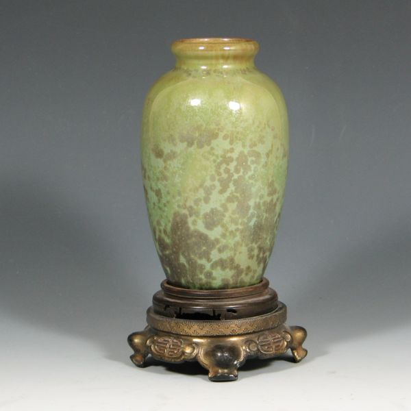Fulper lamp base in leopard skin
