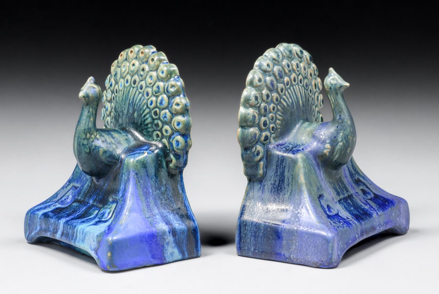 FULPER POTTERY PEACOCK BOOKENDS
