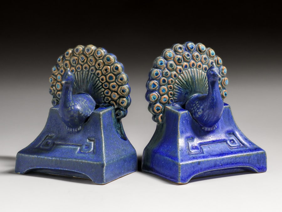 FULPER POTTERY PEACOCK BOOKENDS