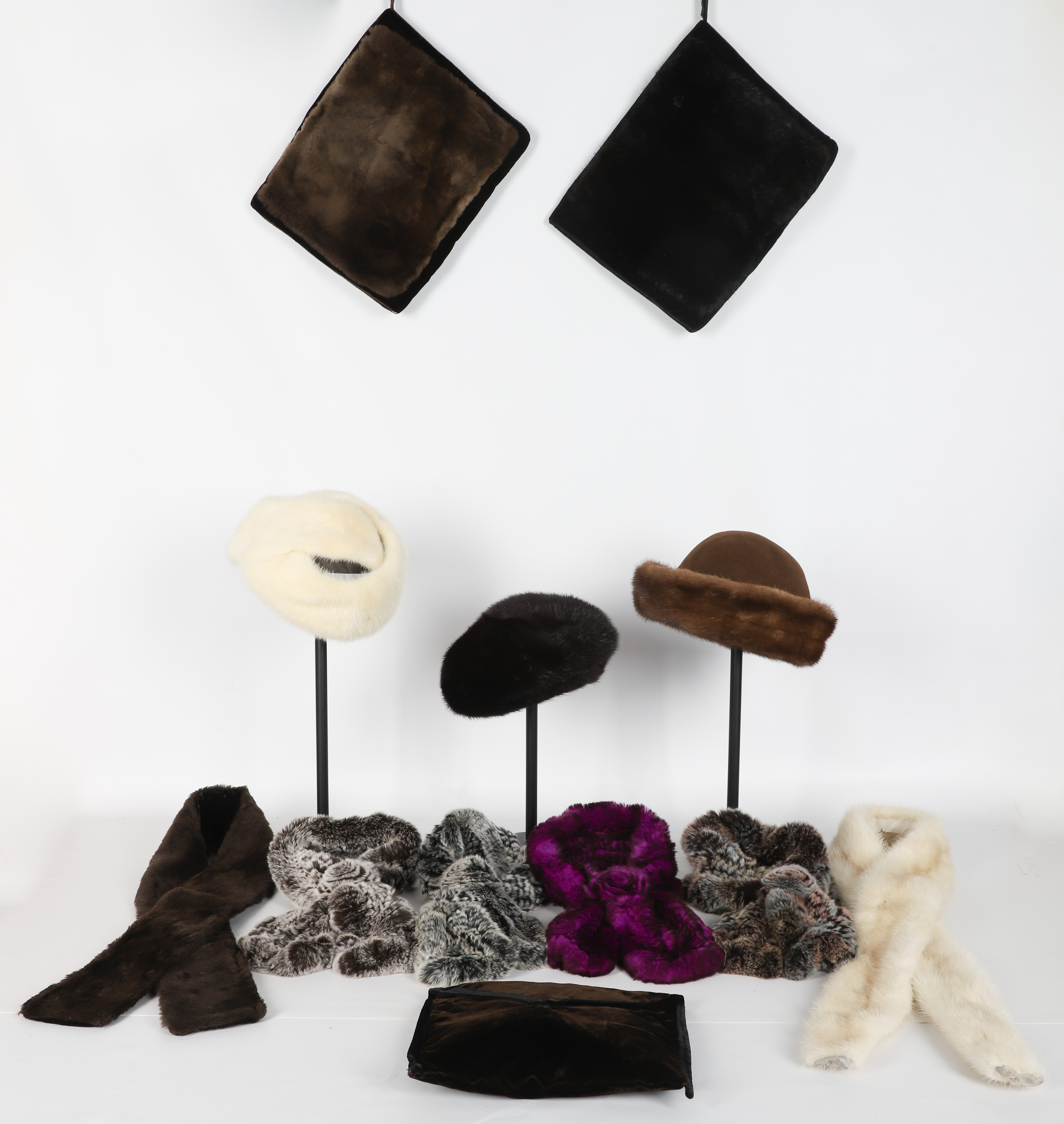 Fur and faux fur hats, muffs and