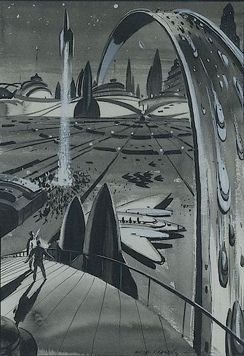 FUTURISTIC CITYSCAPE WITH ROCKET