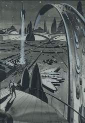 FUTURISTIC CITYSCAPE WITH ROCK