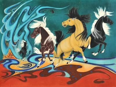 Futuristic Pastel of Horses, ca.