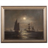 G. DUVAL. SHIPS IN MOONLIT HAR