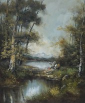 G(?) HEYDEN, PICNIC ON LAKE, O