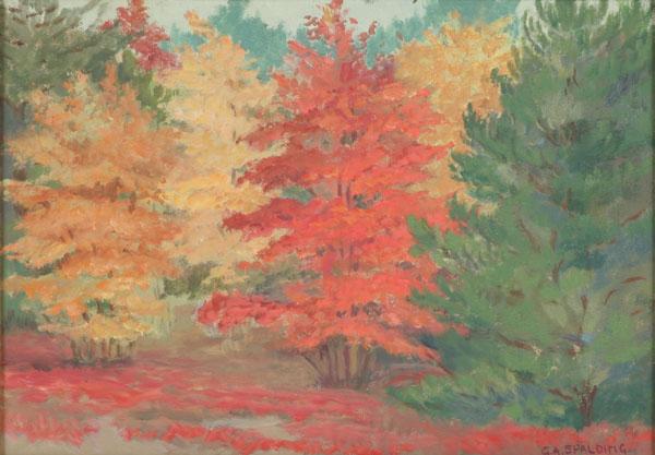 G.A. Spalding wooded landscape; oil