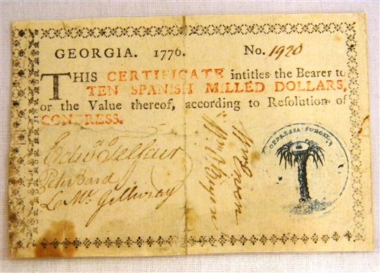 GA- Ten Dollar note  1776. Blue