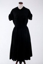GALANOS BLACK WOOL DAY DRESS.