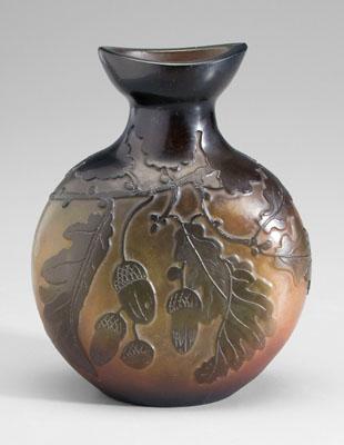 Galle art glass vase, oak leaves