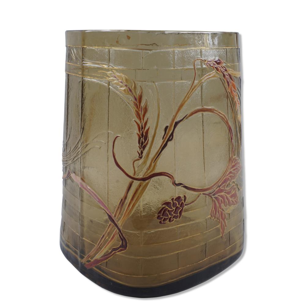 GALLE ENAMELED GLASS VASE HEIGHT: 9