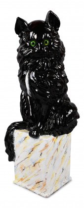 GALLE FAIENCE SEATED BLACK CAT